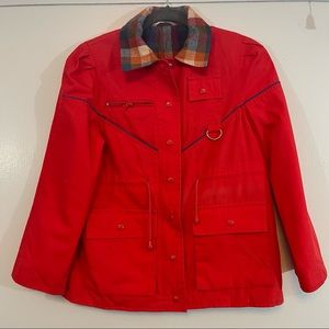 Vintage Jacket, Size Medium, Red Exterior, cool plaid inside!